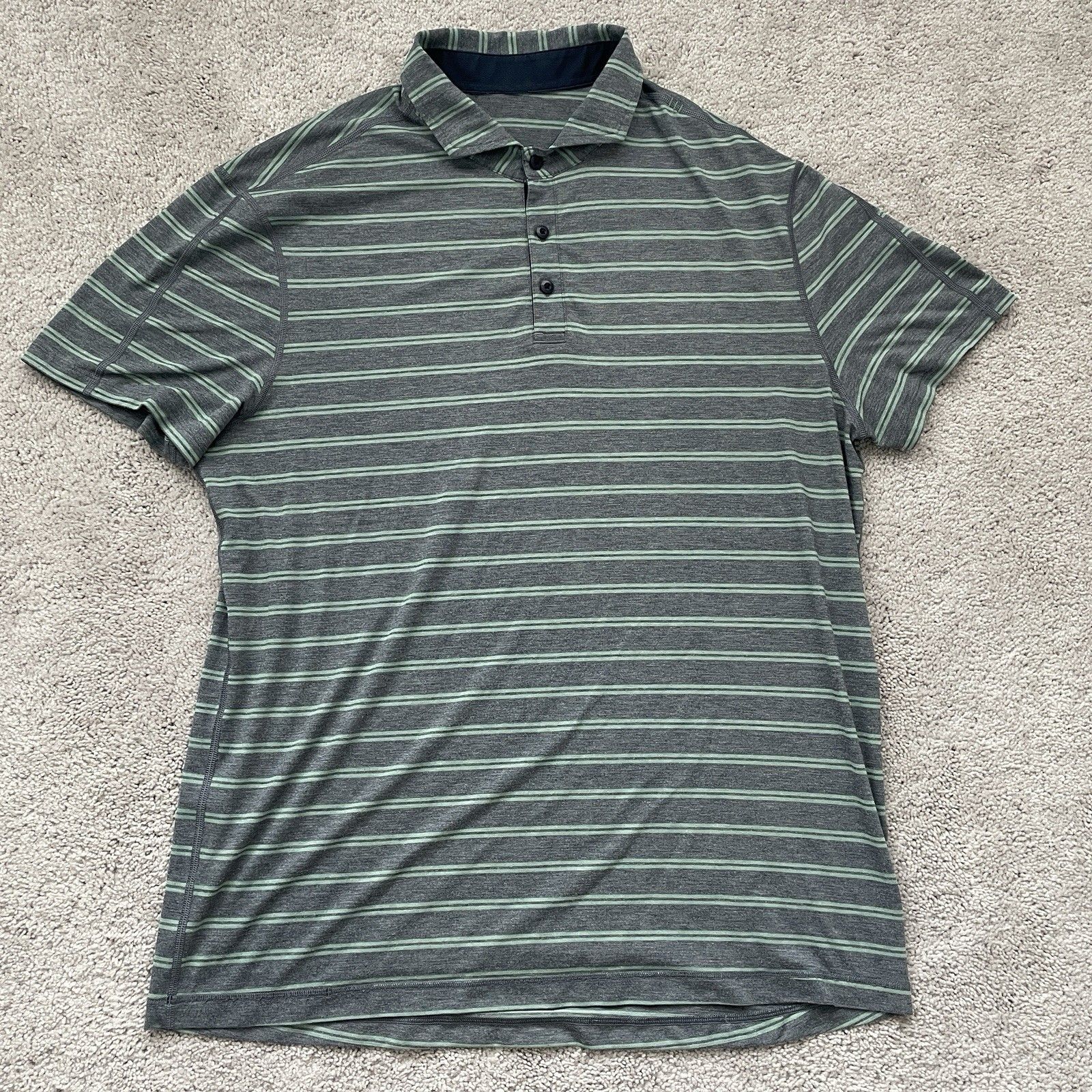 Lululemon Propel Luxtreme Polo Shirt Mens Xl Wicking Green Gray Striped